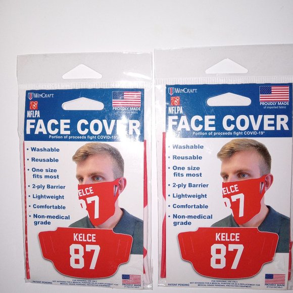 Set of 2: Travis Kelce KC #87 NFLPA Fan Masks Face Covers New - Picture 1 of 2